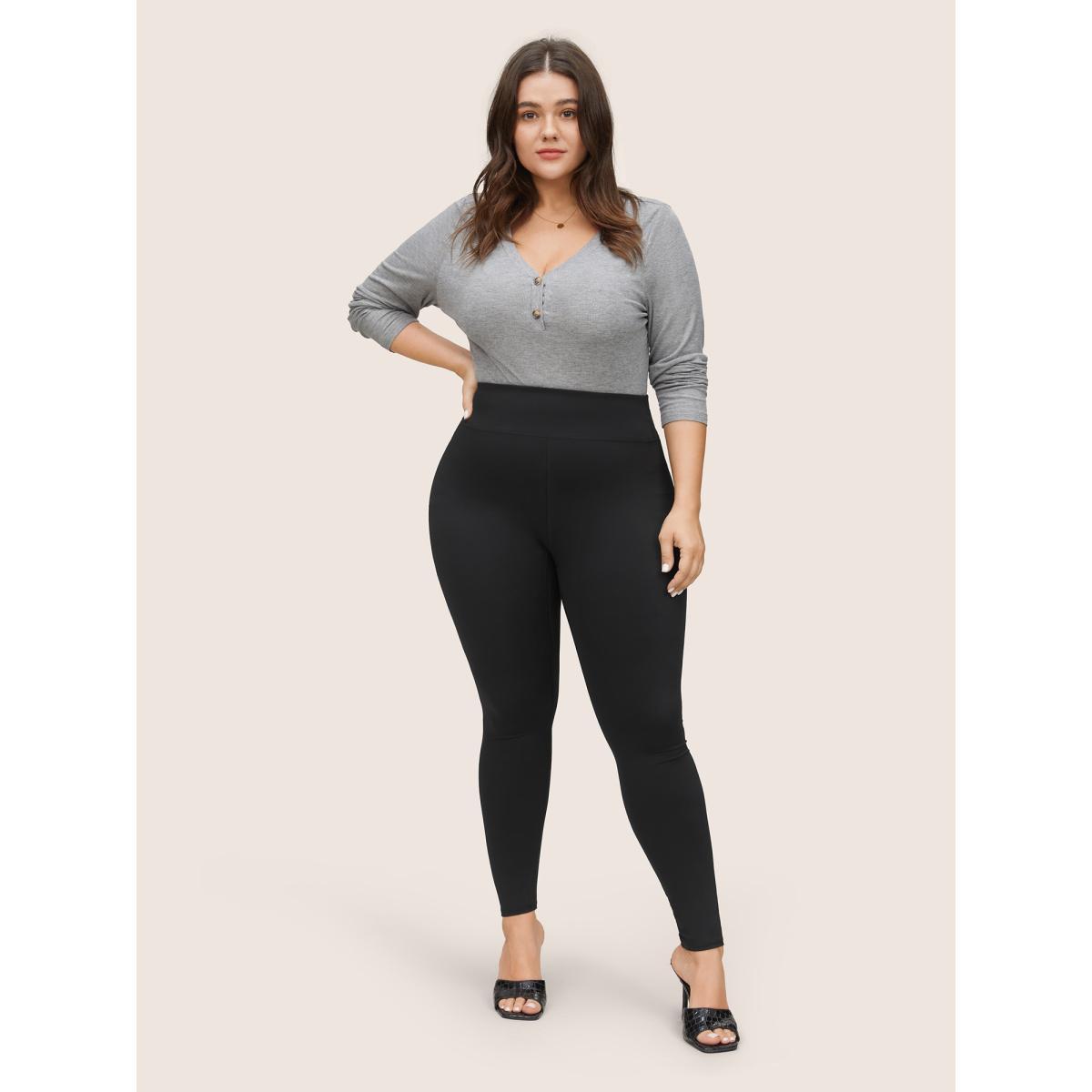 Plus Size Solid Seamless Butt Lifting High Rise Leggings Women Black Casual High stretch Skinny High Rise Dailywear Leggings BloomChic 22-24/3X Product Image