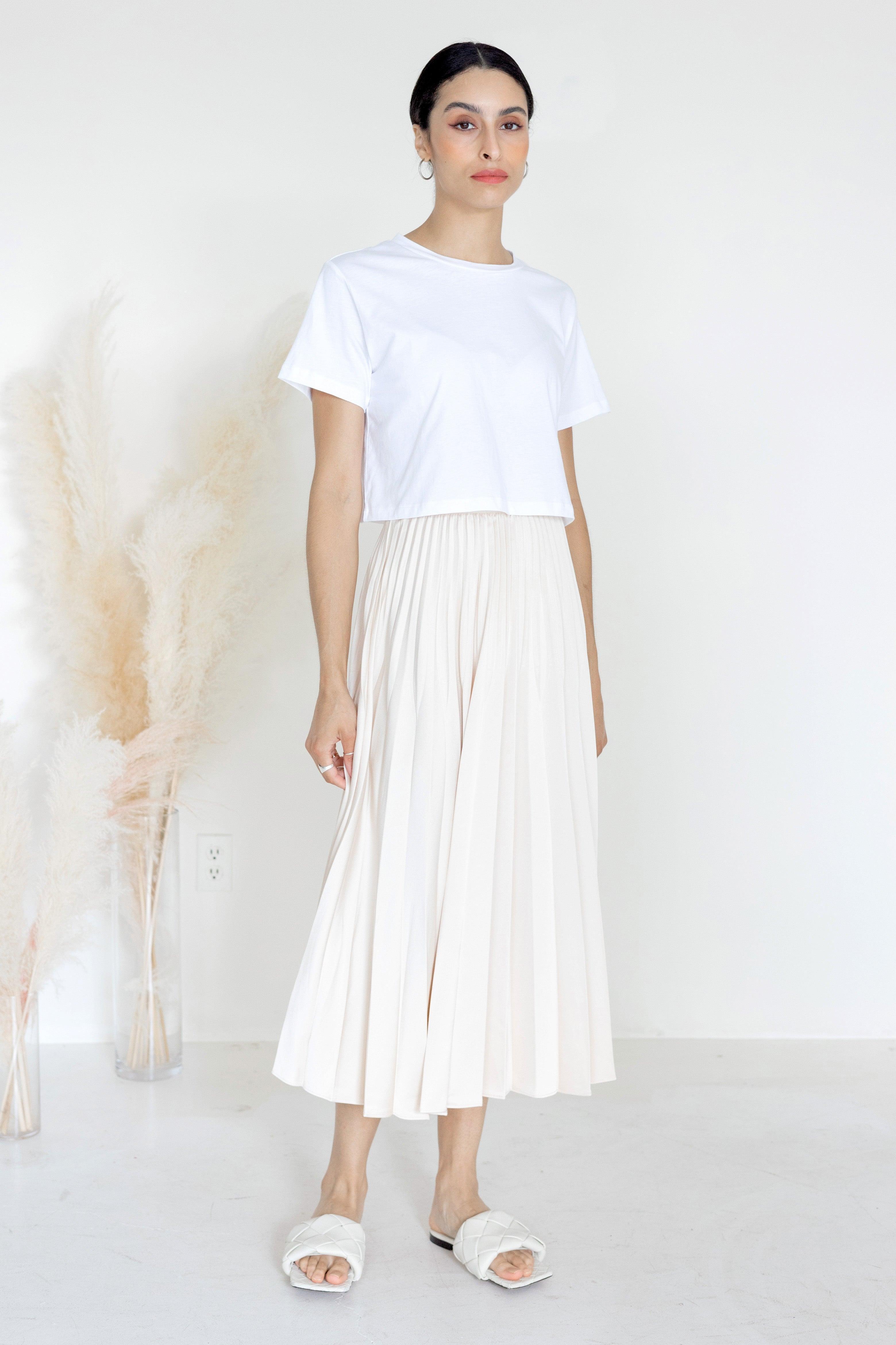 A-Line Pleated Midi Skirt Nude Product Image