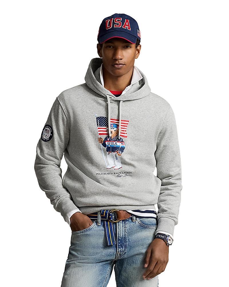 POLO RALPH LAUREN Men's Team Usa Polo Bear Fleece Hoodie In Grey Heather Product Image