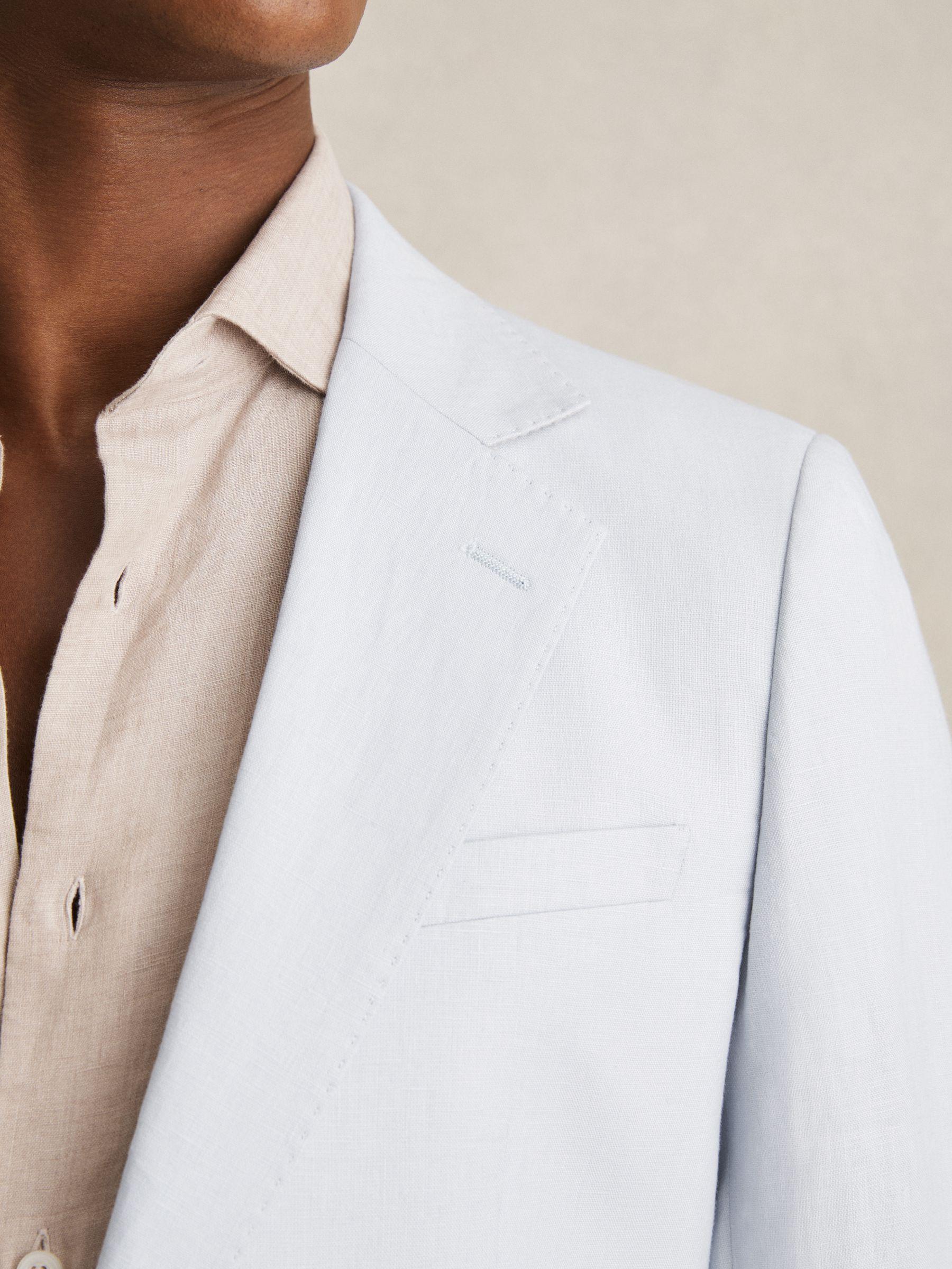 Slim Fit Single Breasted Linen Blazer in Soft Blue Product Image