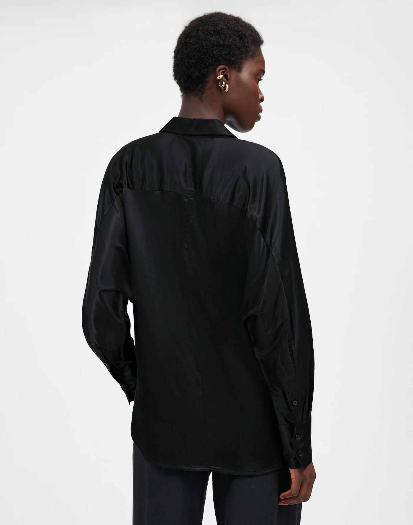 Relaxed Dolman Button-Up Shirt in Satin Product Image