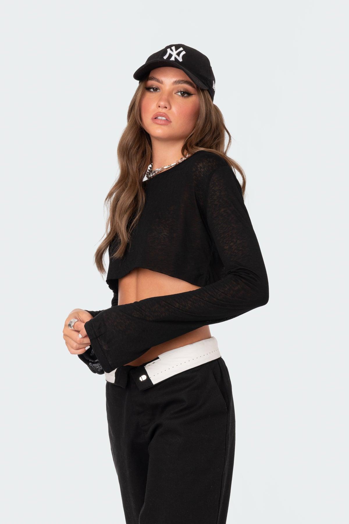 Sheer Raw Hem Crop Top Product Image