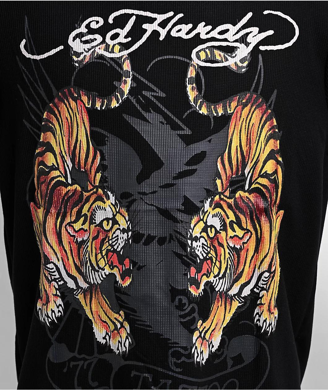 Ed Hardy Tigers Black Thermal Long Sleeve T-Shirt Product Image