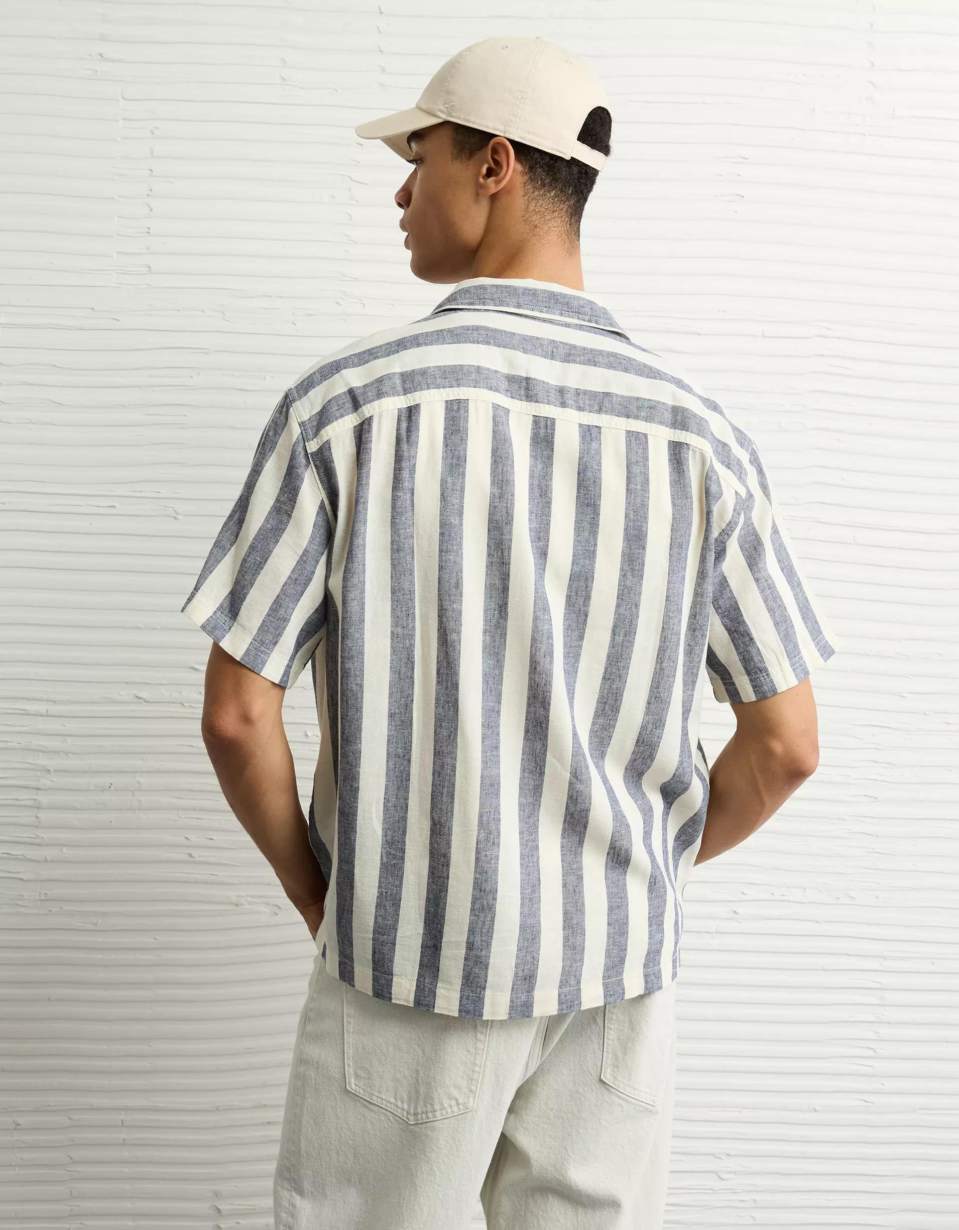 AE Poolside Linen-Blend Striped Button-Up Shirt Product Image
