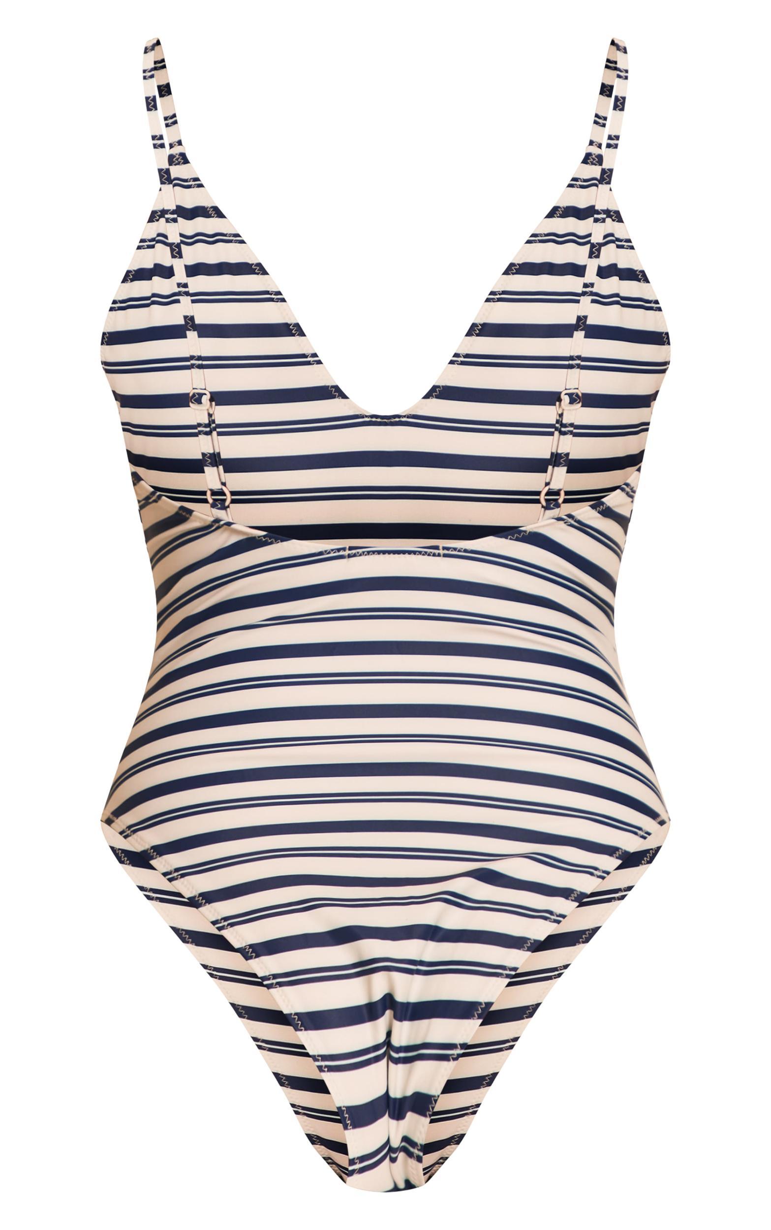 Navy Stripe Print Scoop Swimsuit Product Image