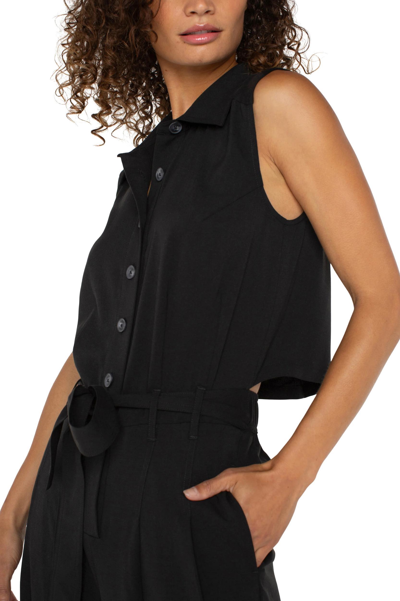 Sleeveless Jumpsuit With Wide Leg- Black Product Image