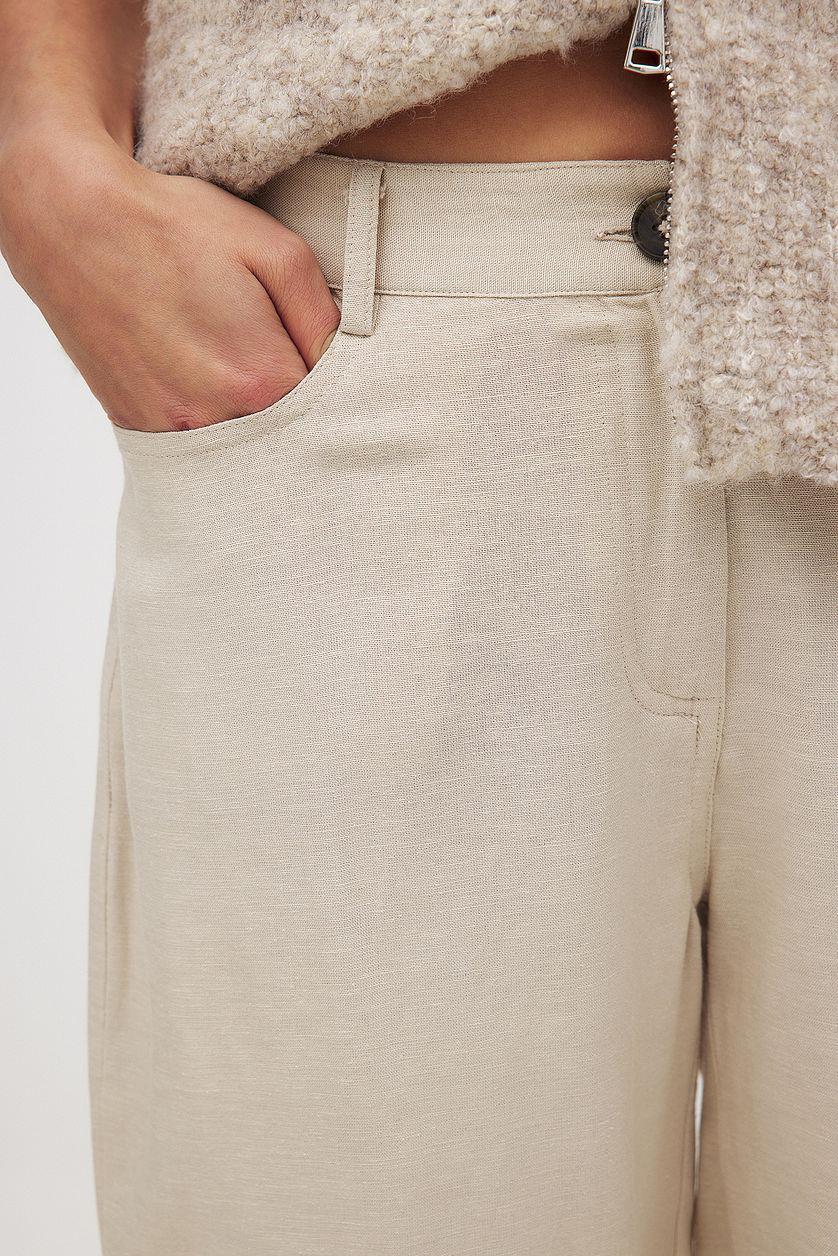 Mid Waist Linen Mix Pants Product Image