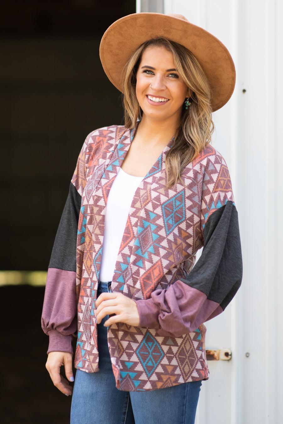 Terra Cotta Multicolor Aztec Print Cardigan Product Image