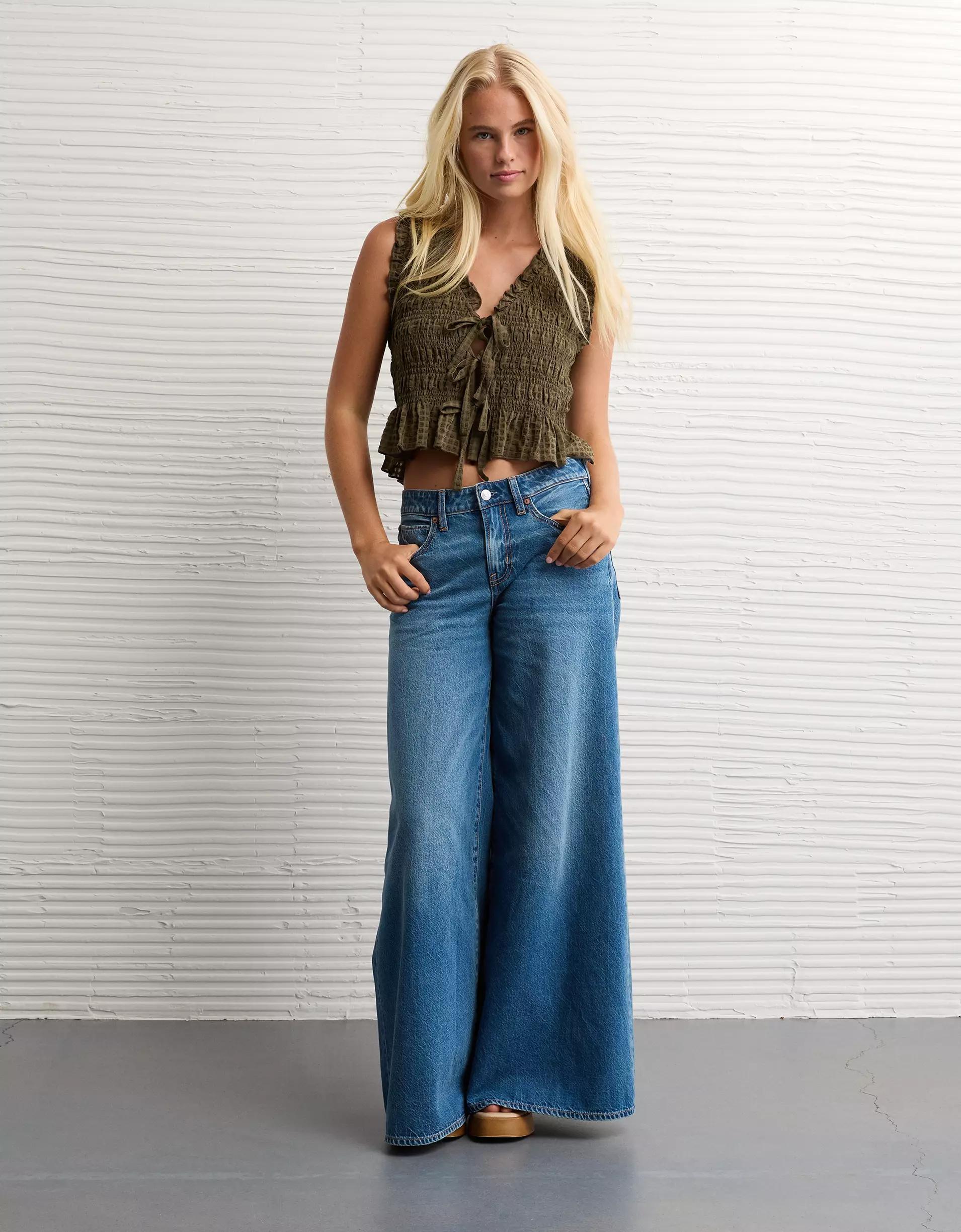 AE Tie-Front Smocked Tank Top Product Image