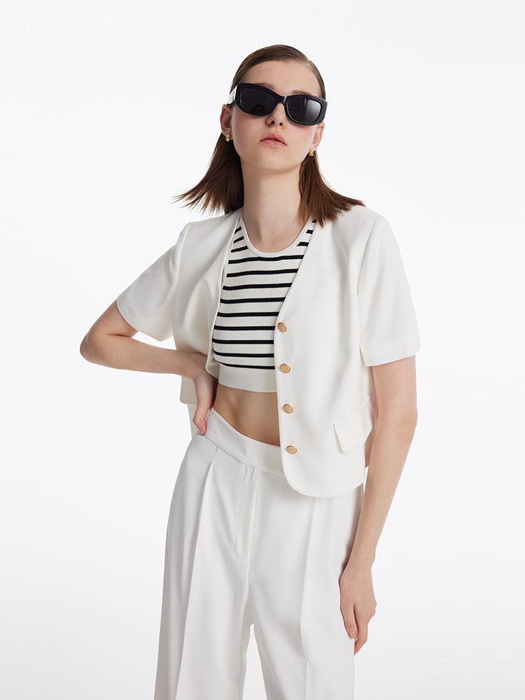 Acetate Single-Breasted Women Crop Blazer Product Image