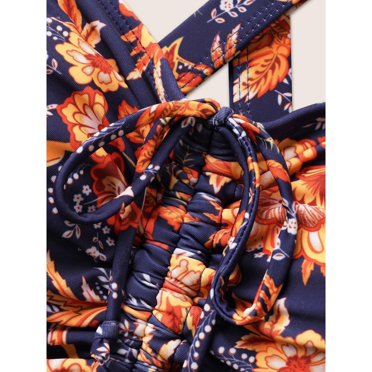 Plus Size Bandana Print Knotted Asymmetrical Hem Swim Dress Women's Swimwear DarkBlue Beach Bodycon Non High stretch Curve Swim Dresses BloomChic 10/M Product Image