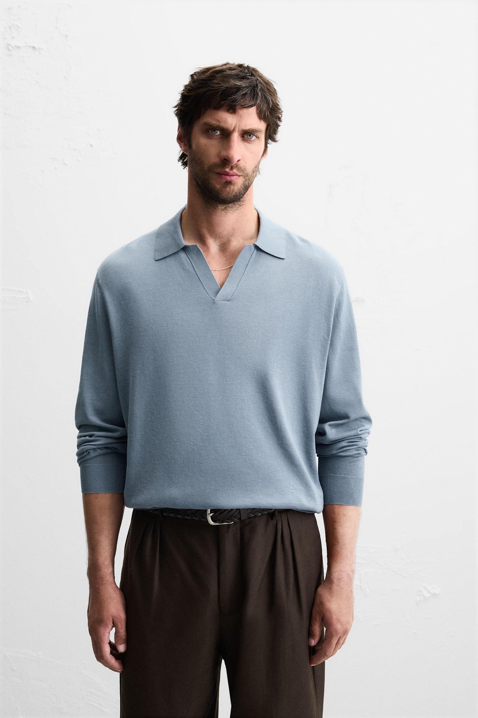 COTTON BLEND KNIT POLO SHIRT Product Image