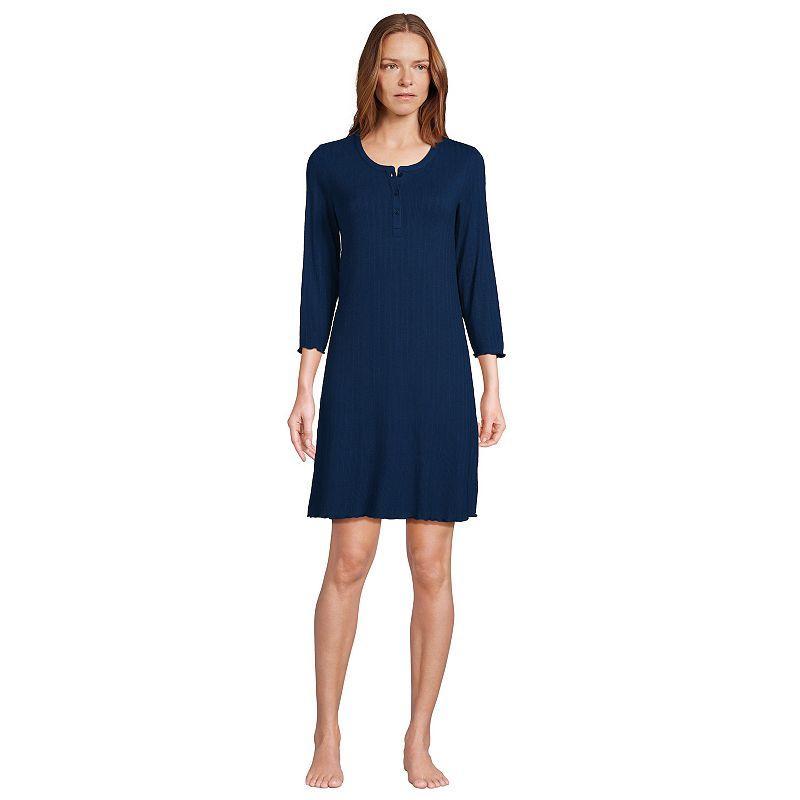 Lands End Womens Pointelle Rib 3/4 Sleeve Knee Length Nightgown Product Image