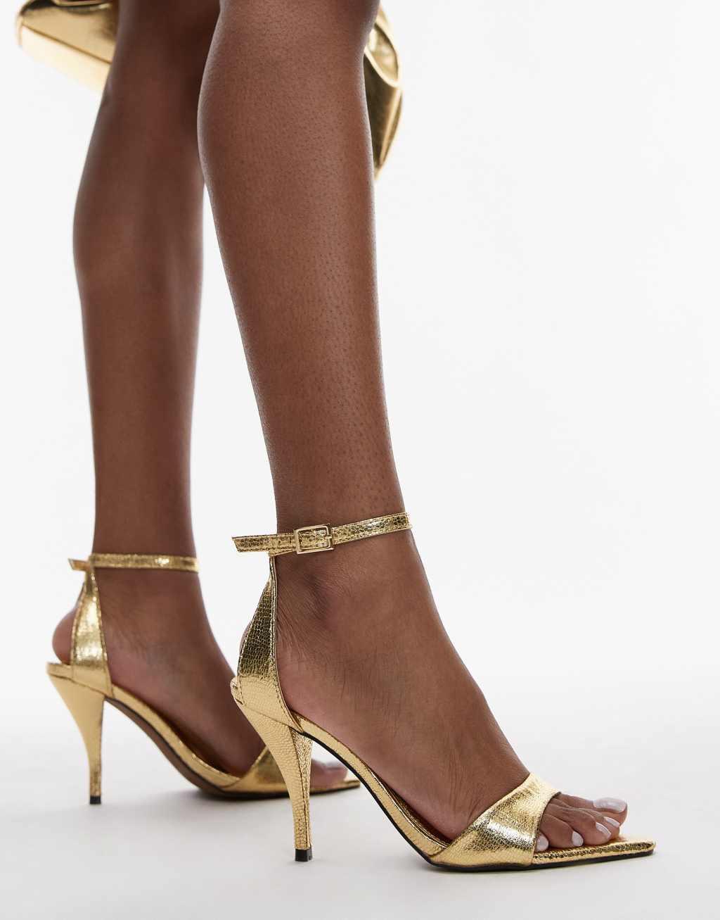 Topshop Gianna pointed toe high heels in gold Product Image