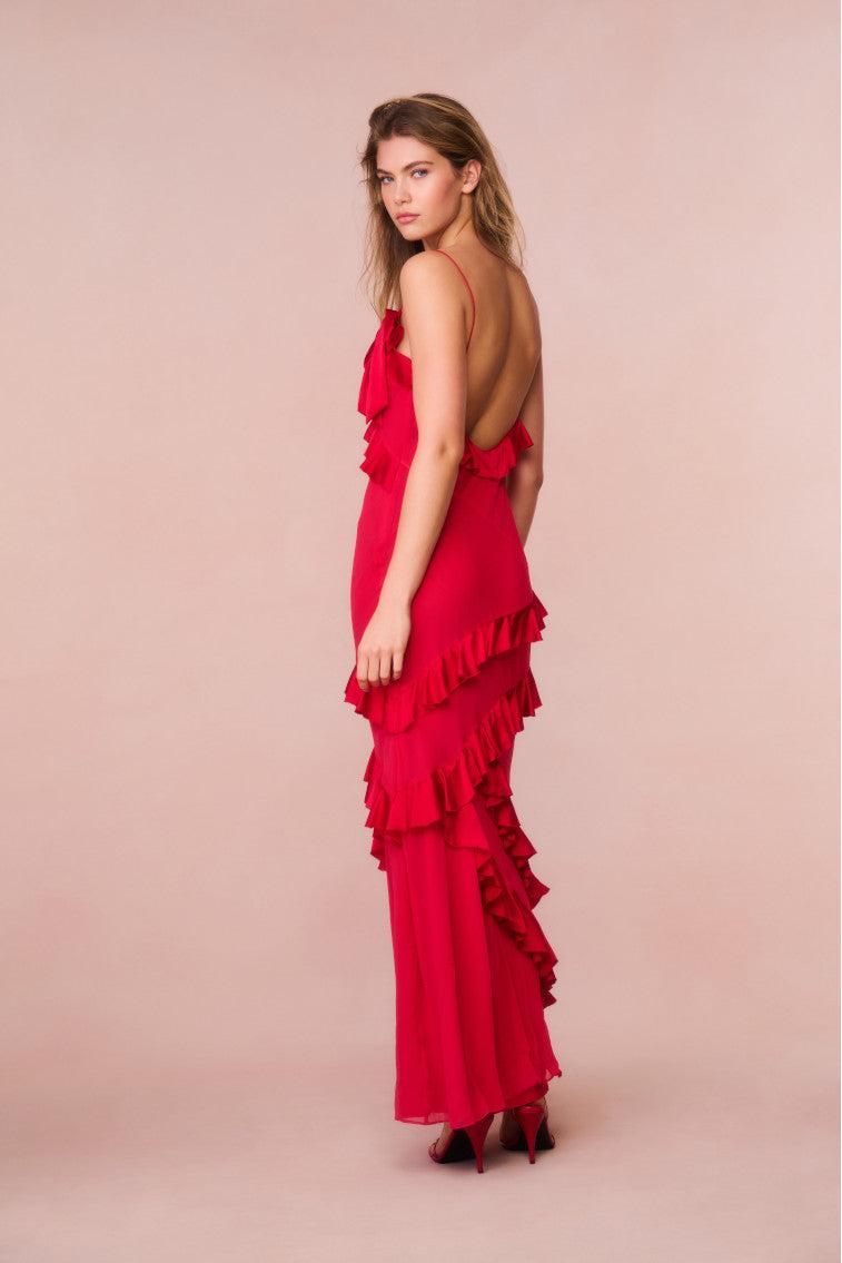 Rialto Silk Chiffon Ruffle Maxi Dress Product Image