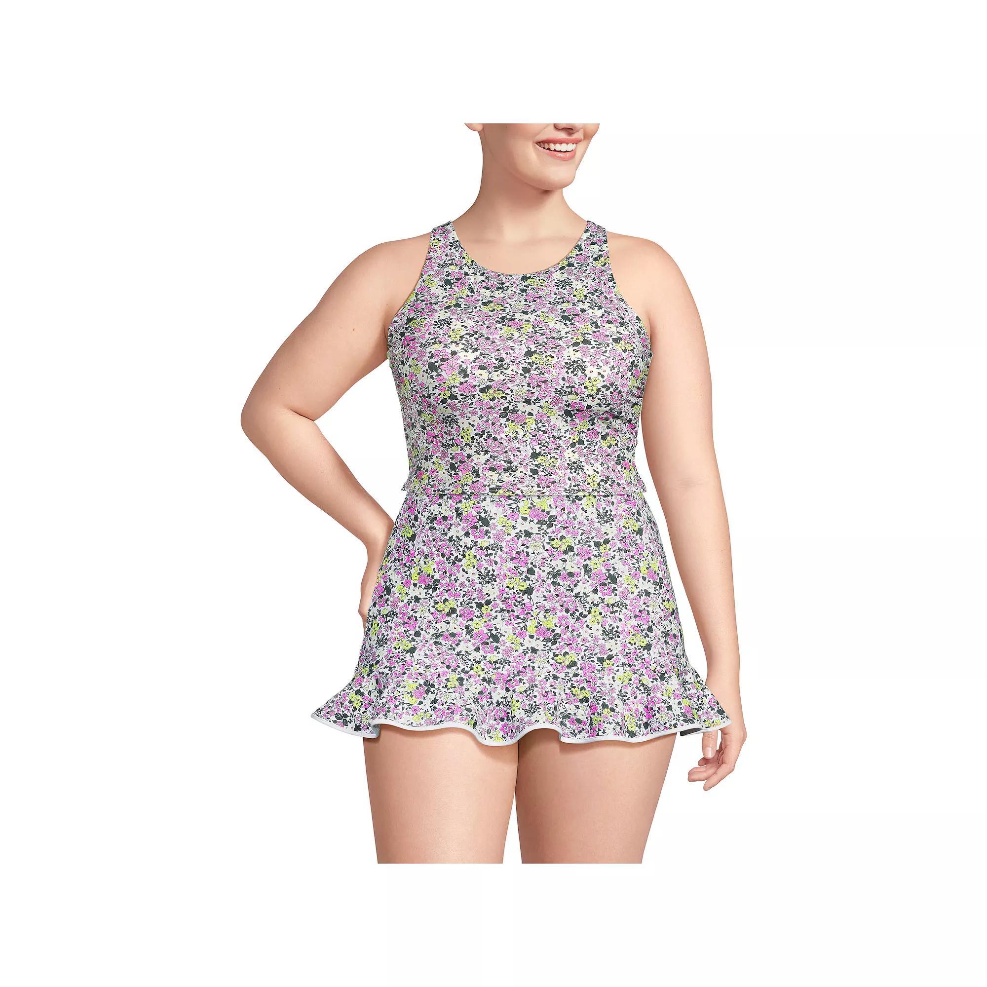 Plus Size Lands' End High Neck Racerback Tankini Swim Top, Women's, Size: 20 W, Black White Dots Product Image