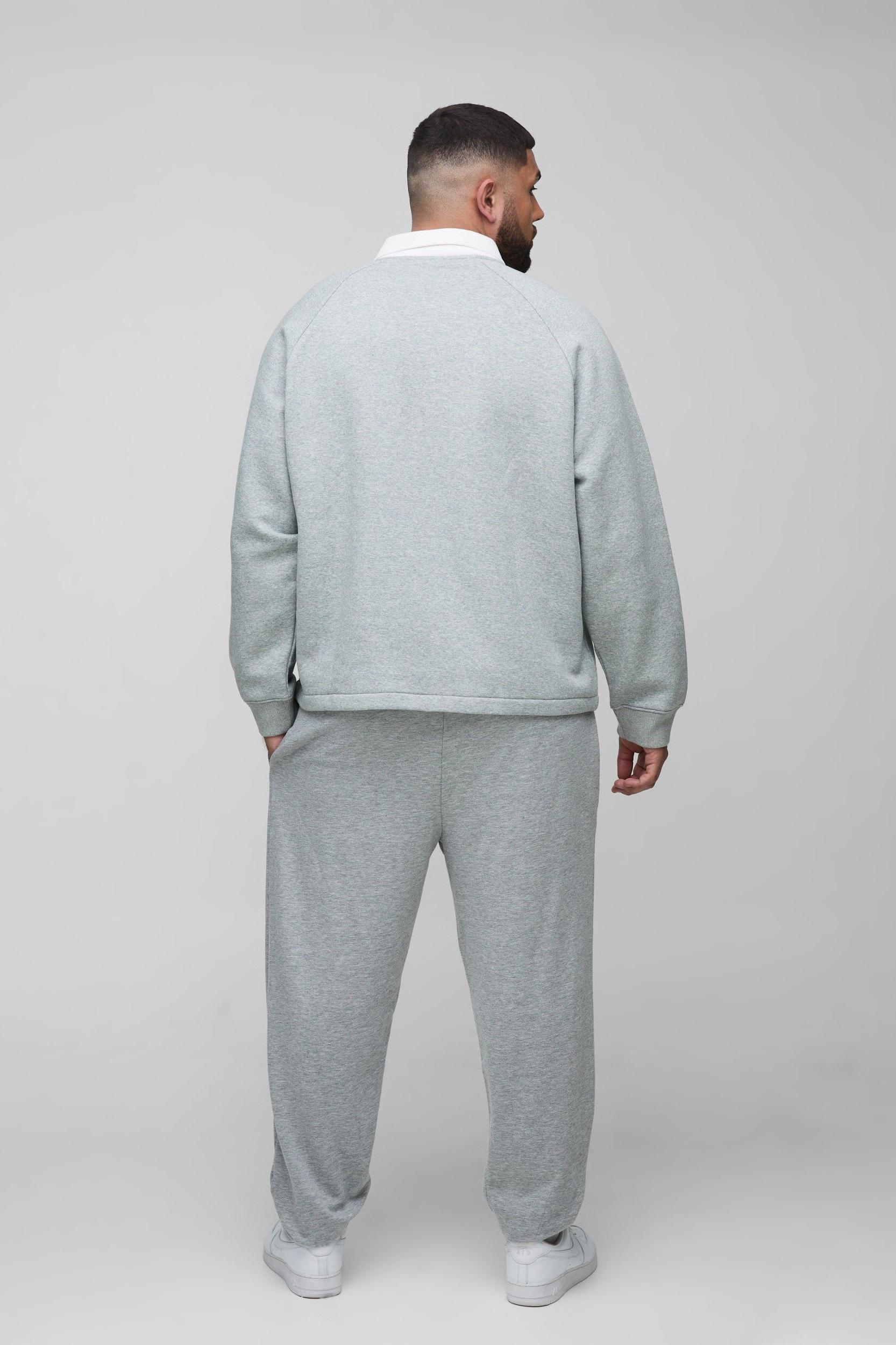 Plus Oversized Boxy Polo Sweatshirt in Grey | boohooMAN USA Product Image