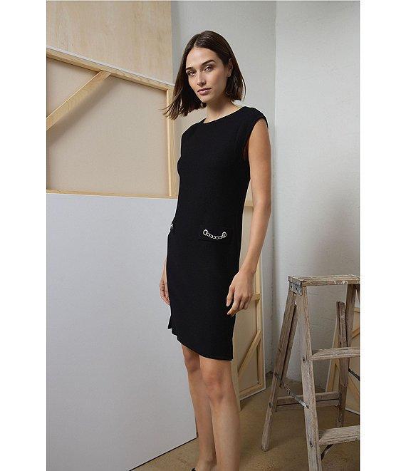 Ming Wang Knit Boat Neck Cap Sleeve Chain Front Dress Product Image