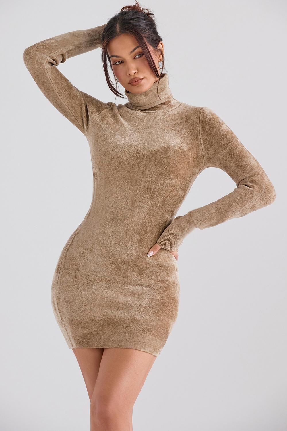 Taya Fawn Chenille Mini Dress Product Image