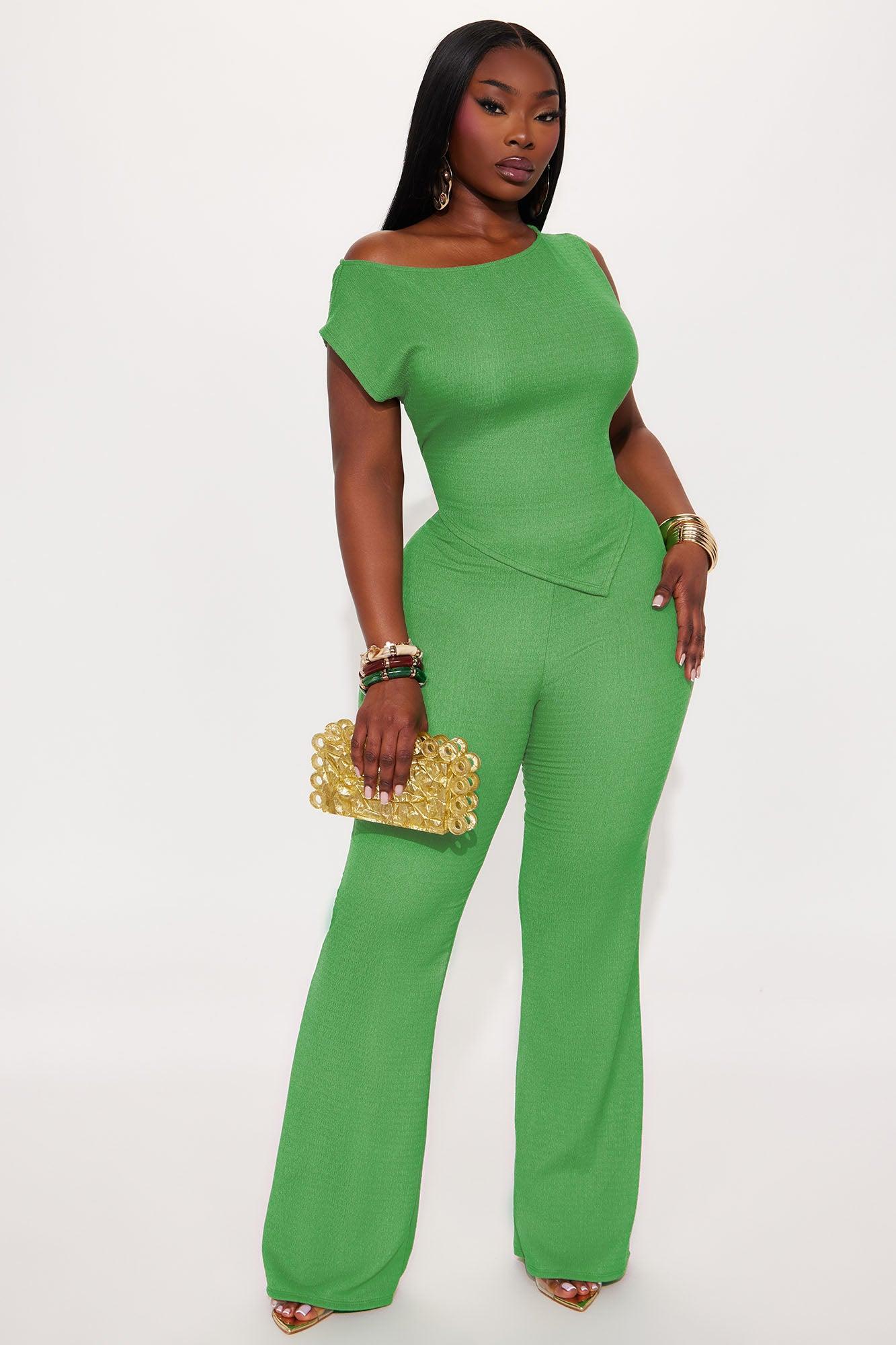 Kelly Asymmetrical Textured Pant Set - Green Female Product Image
