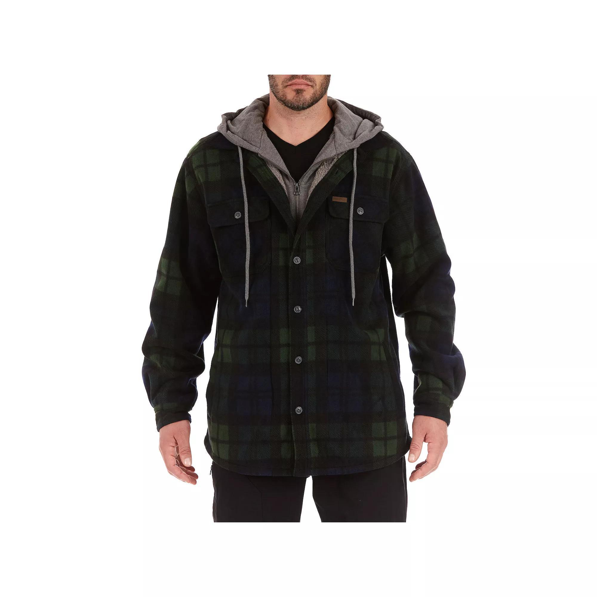 Men's Smith's Workwear Plaid Sherpa-Lined Microfleece Hooded Shirt Jacket, Size: Large, Blackwatch Product Image