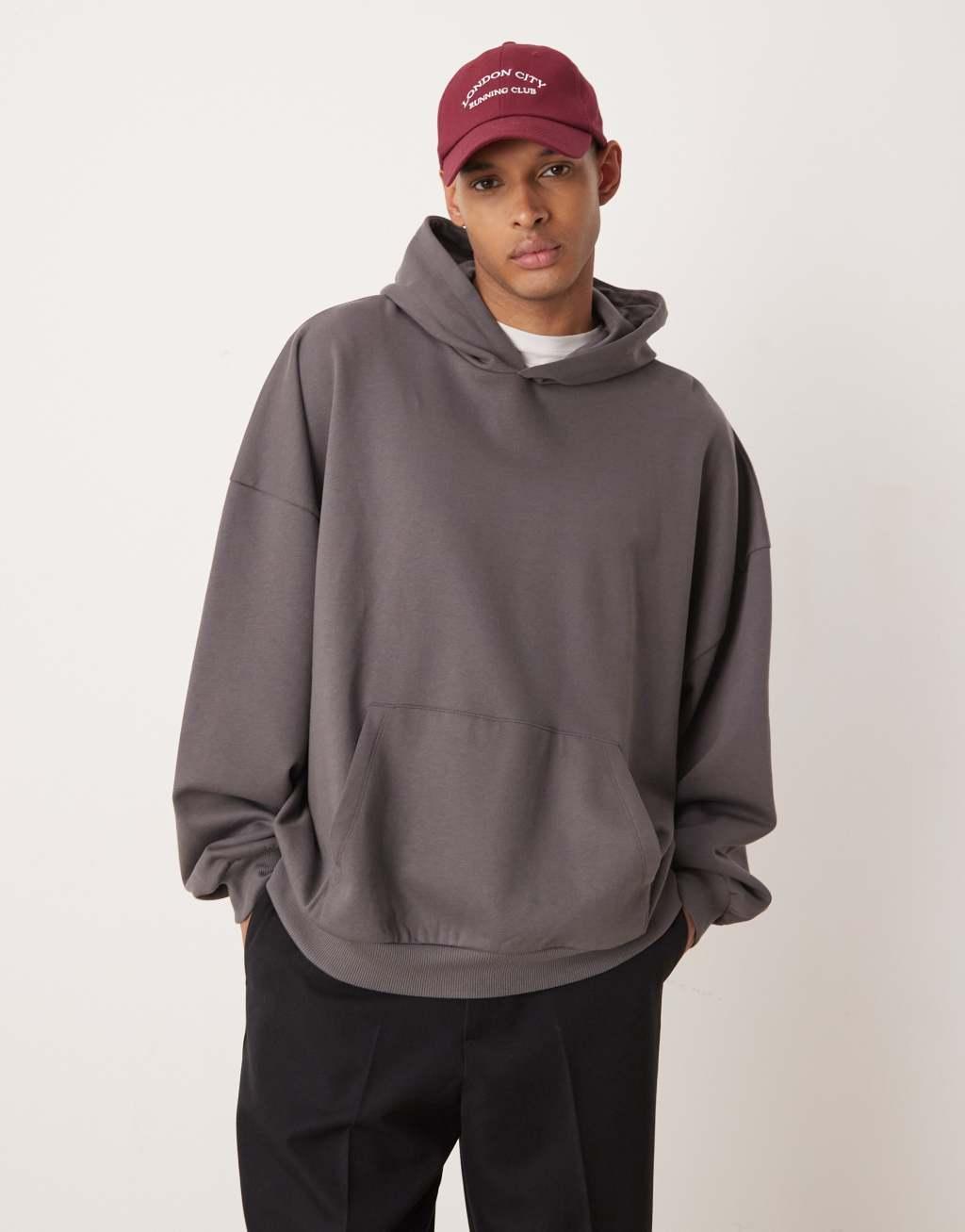 ASOS DESIGN extreme oversized hoodie with back text print in charcoal Product Image