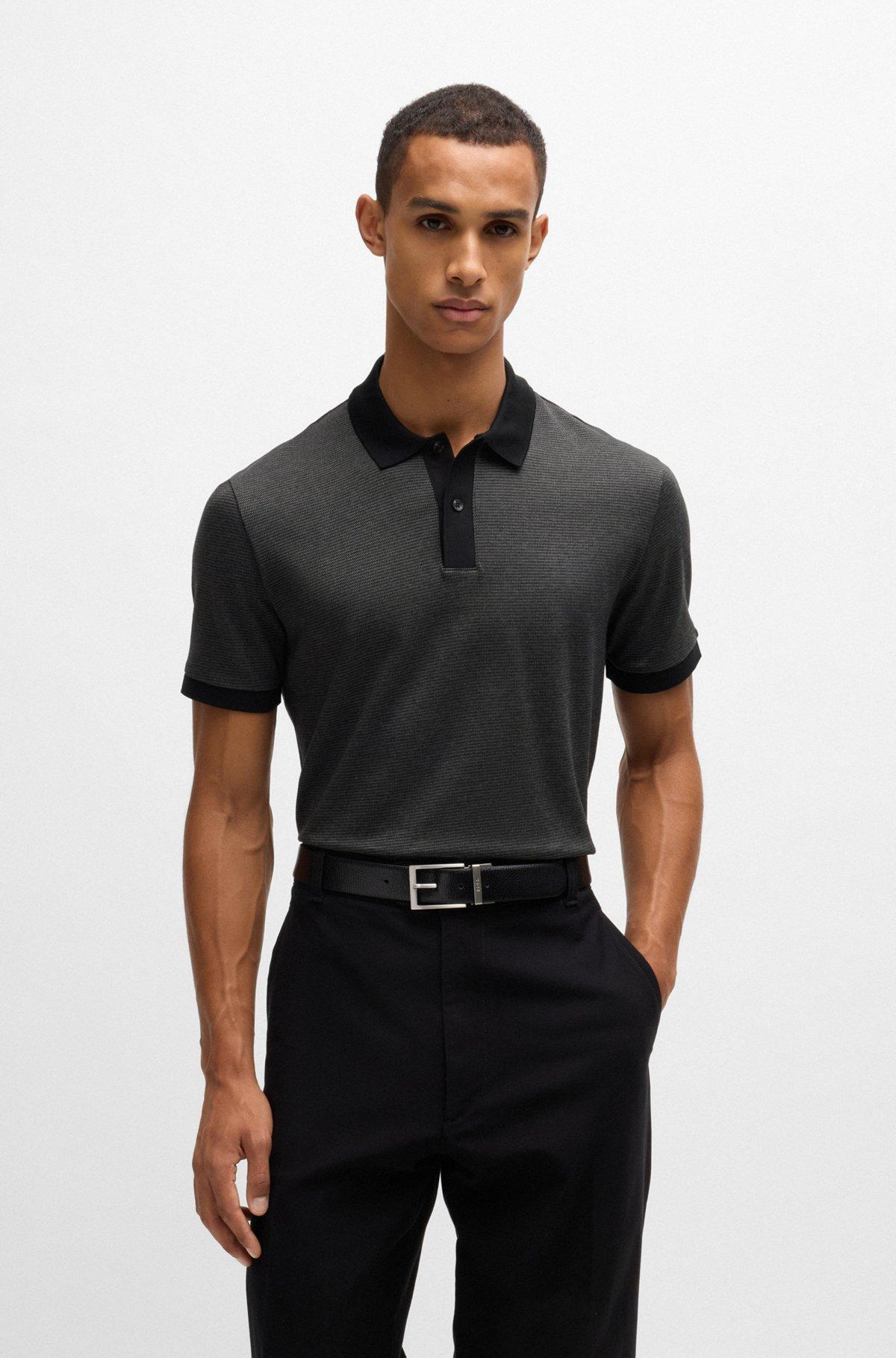 Micro-pattern polo shirt in mercerised cotton Product Image