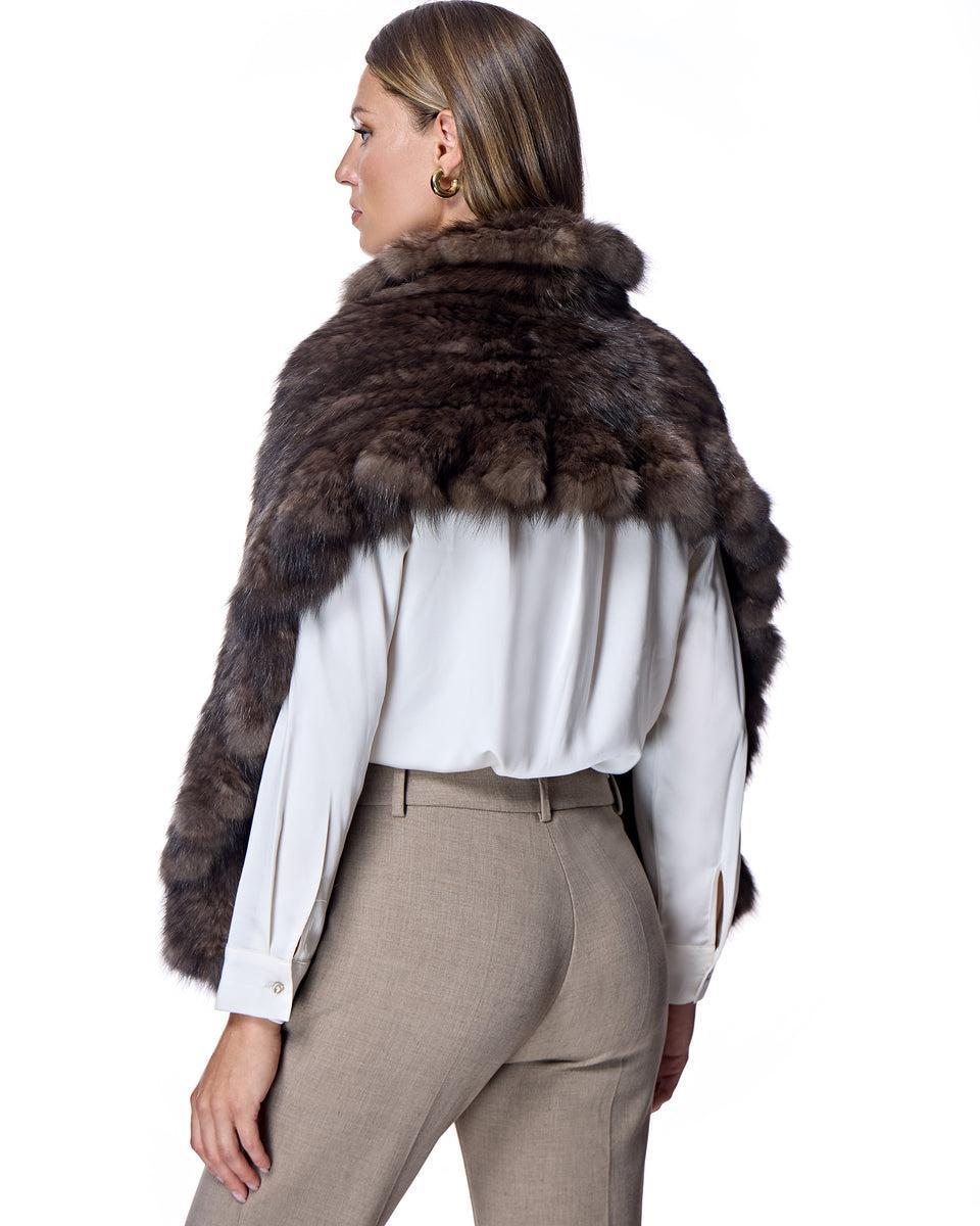 Knitted Sable Stole with Ruffle Trim Product Image