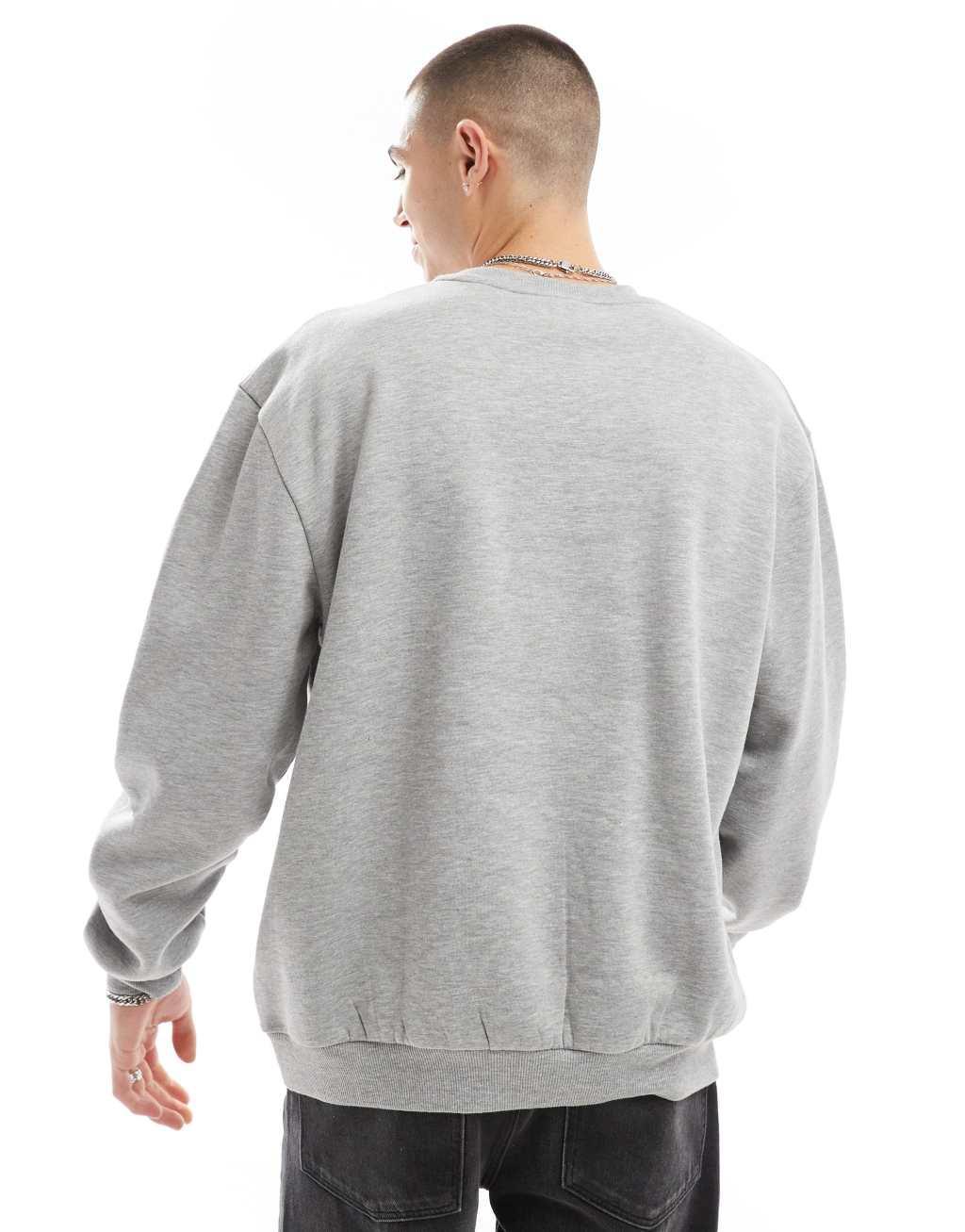 ASOS DESIGN oversized sweatshirt with embroidered chest print in gray heather Product Image