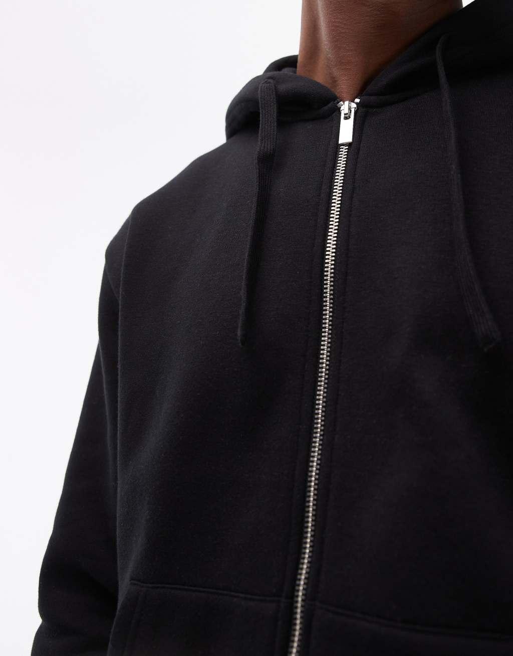 Topman full zip hoodie in black Product Image