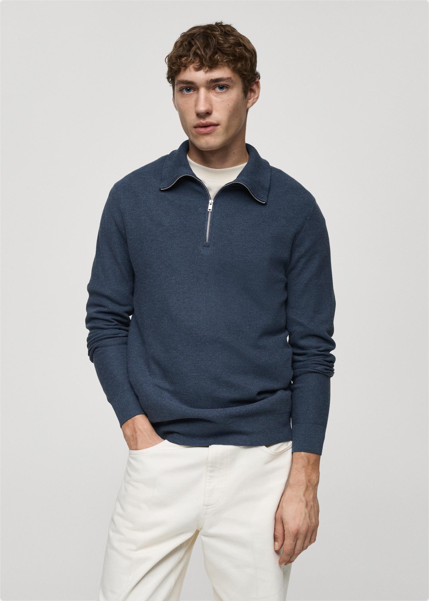 Microstructure sweater with zipper collar - Men | MANGO USA Product Image