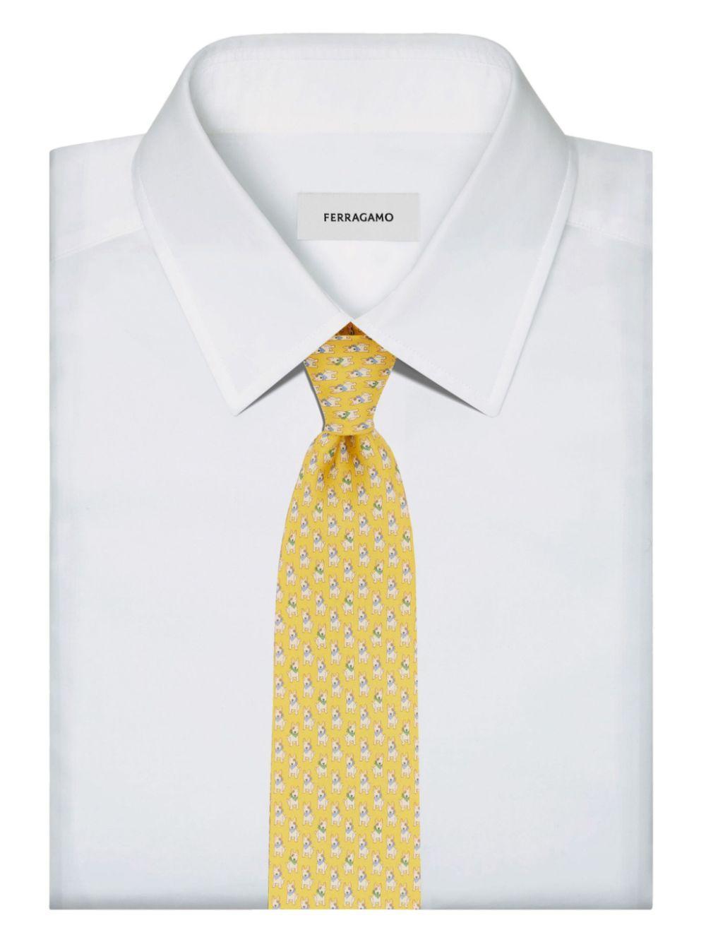 FERRAGAMO Terrier-print Silk Tie In Yellow Product Image