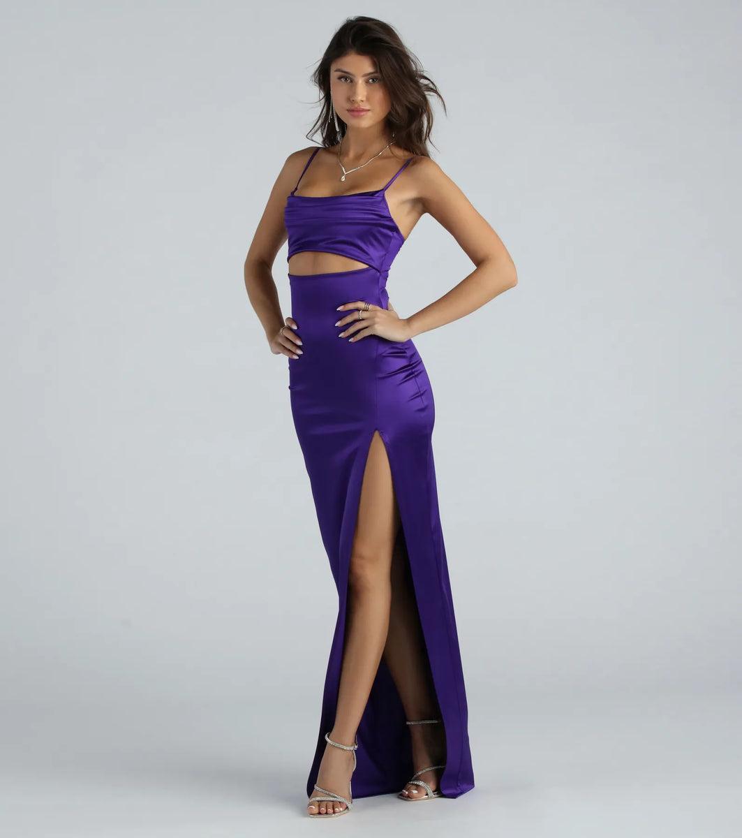 Kyla Cutout High Slit Satin Formal Dress Product Image