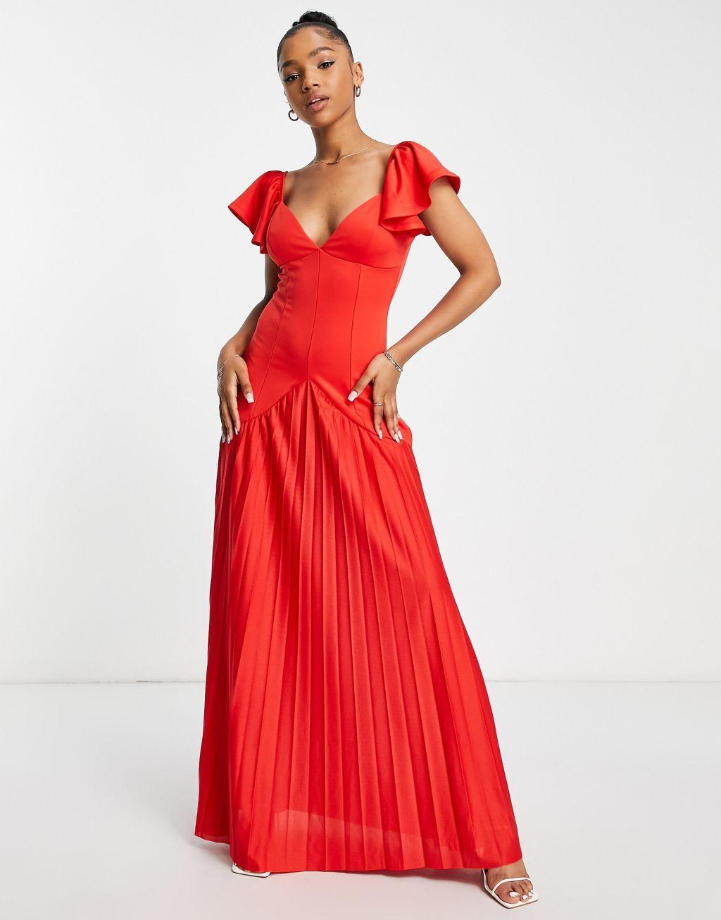 ASOS DESIGN ruffle sleeve seamed pleated maxi dress Product Image