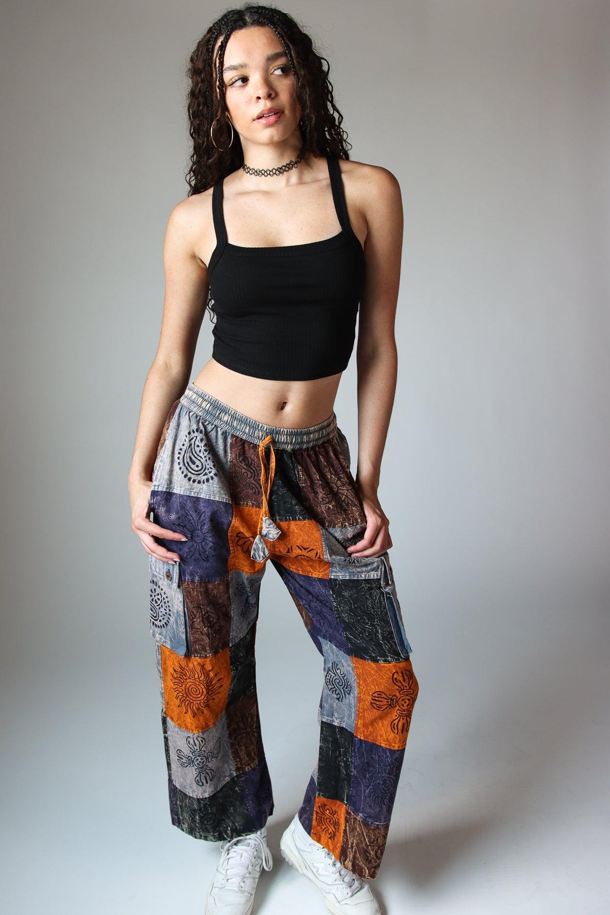 Printed Color Block Patchwork Cargo Pants Product Image