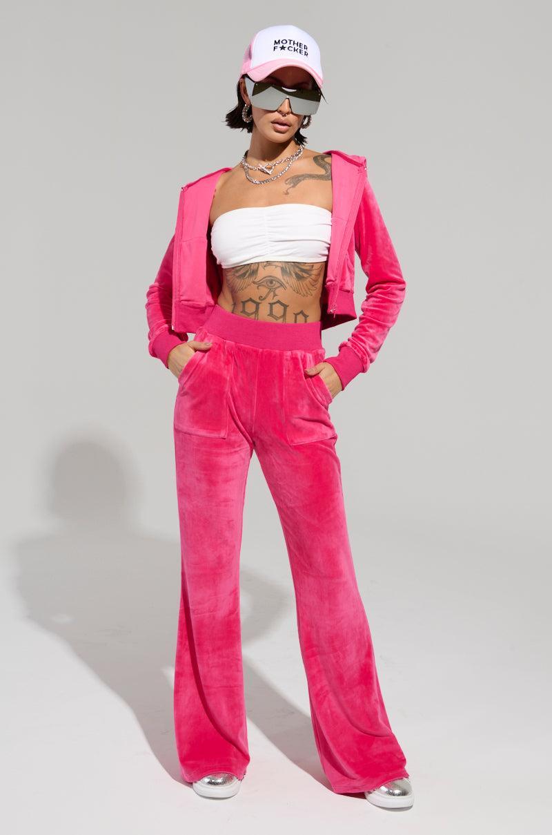 VELOUR GALORE FITTED ZIP UP IN PINK Product Image