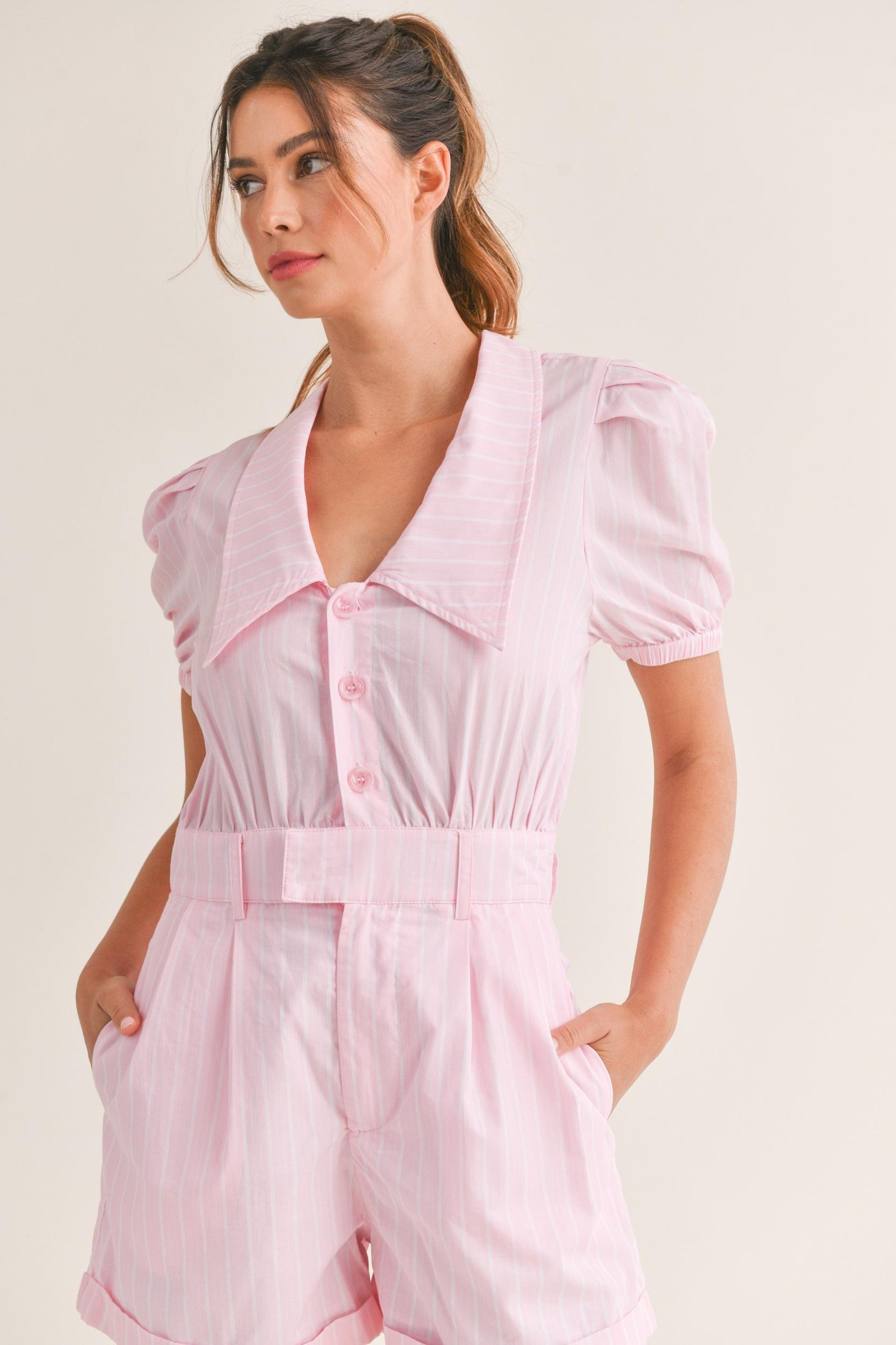 Striped Cute Collared Romper Product Image