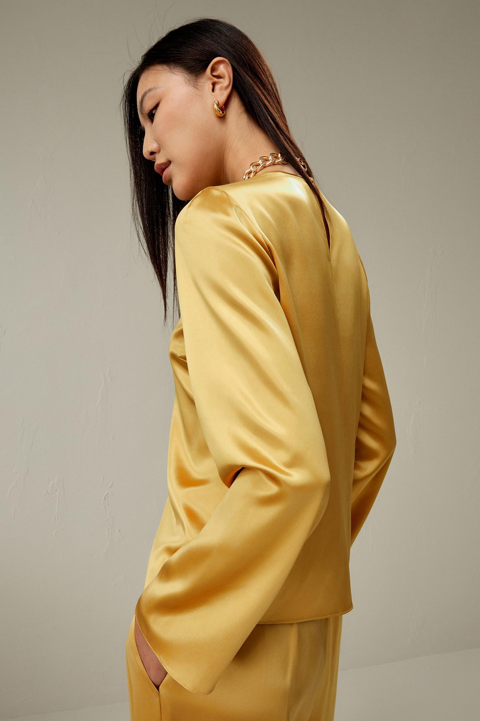 Minimalist Long Sleeve Silk Top Product Image