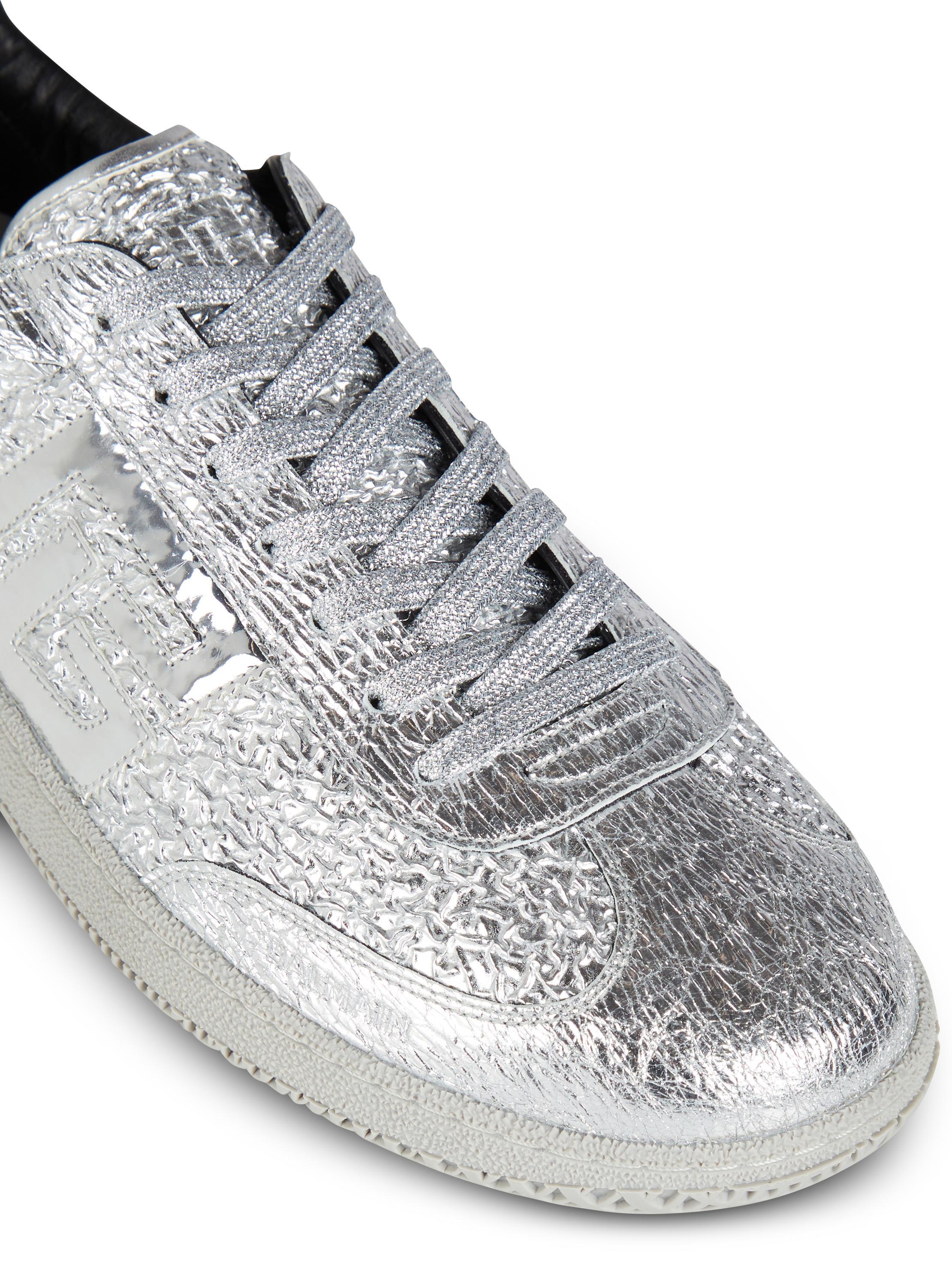 Balmain Swan silver leather sneakers Product Image