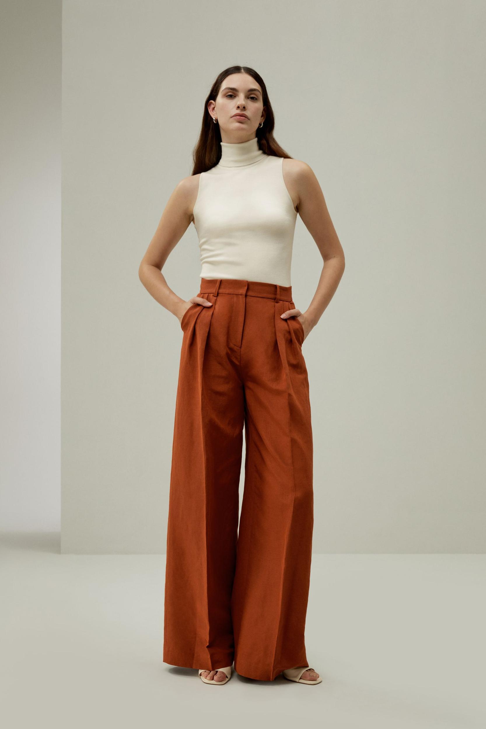 Front-Pleated Silk-Linen Blend Trousers Product Image