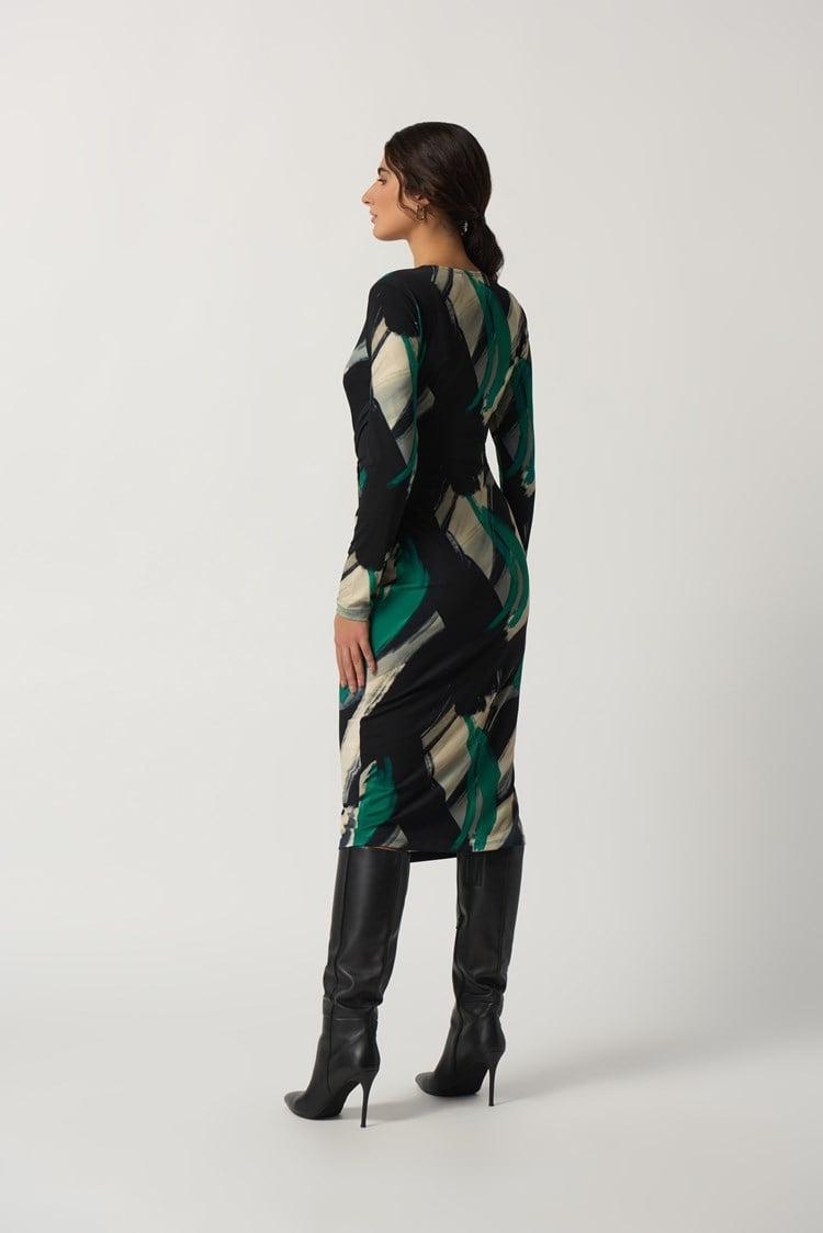 Abstract Print Wrap Dress- Black Multi Product Image