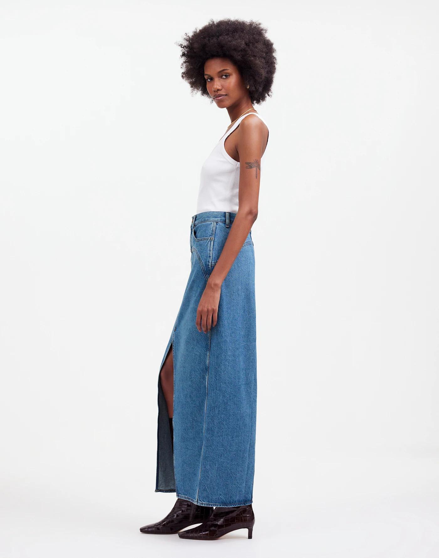 Denim Western Maxi Skirt in Emario Wash Product Image