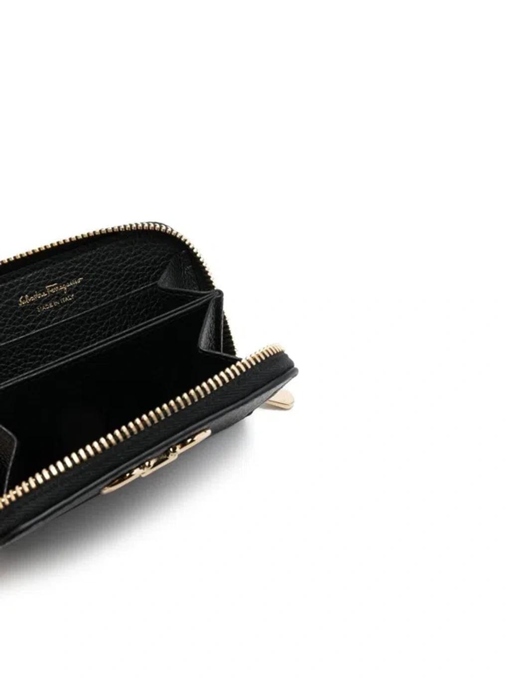 FERRAGAMO Gancini Leather Zipped Card Case In Black Product Image