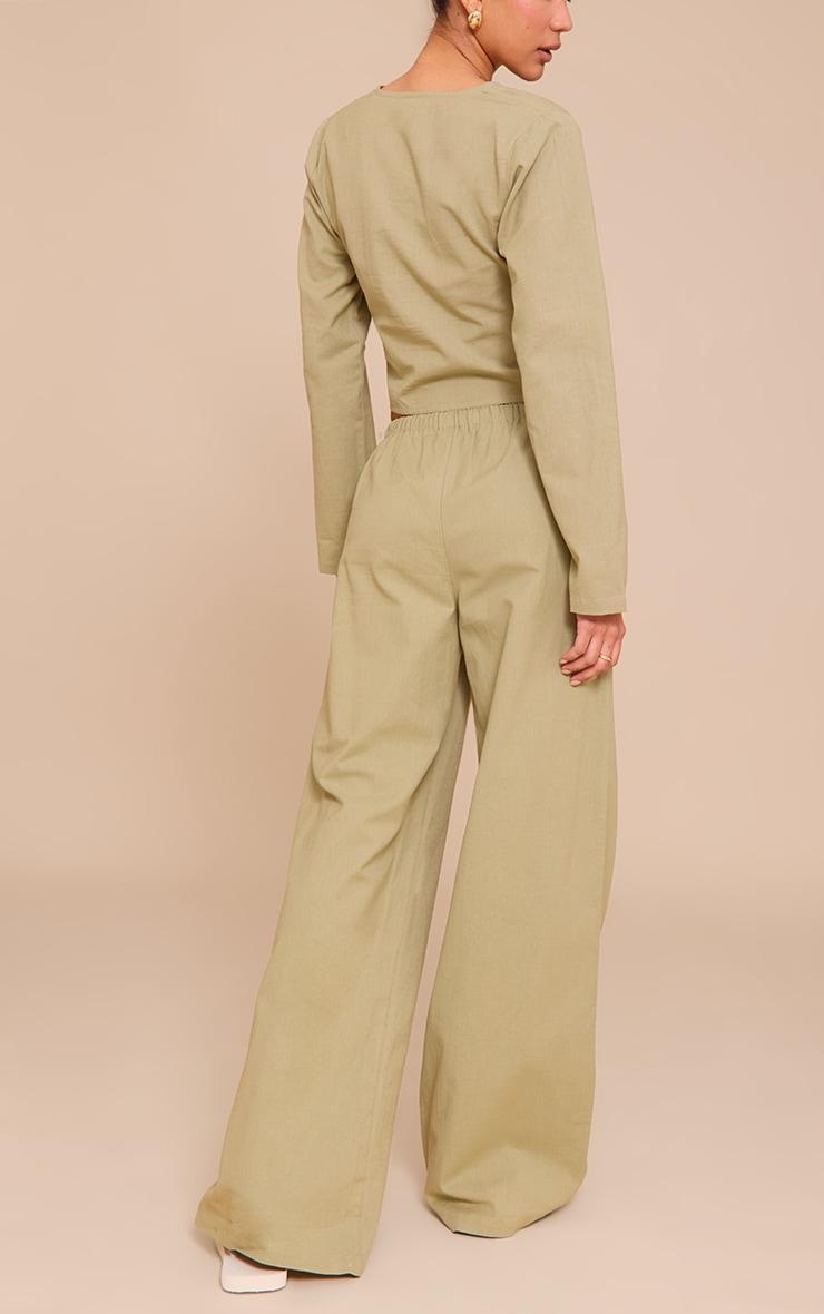 Khaki Wide Leg Drawstring Pants Product Image