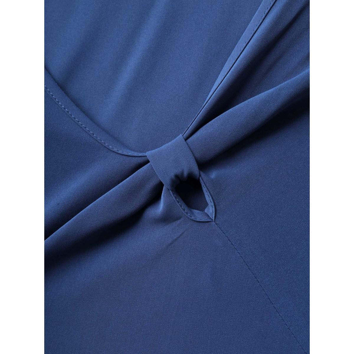 Plus Size Keyhole Belted Pockets Plain Midi Dress Mediumblue Women Asymmetrical Neck Short sleeve Curvy BloomChic 18-20/2X Product Image