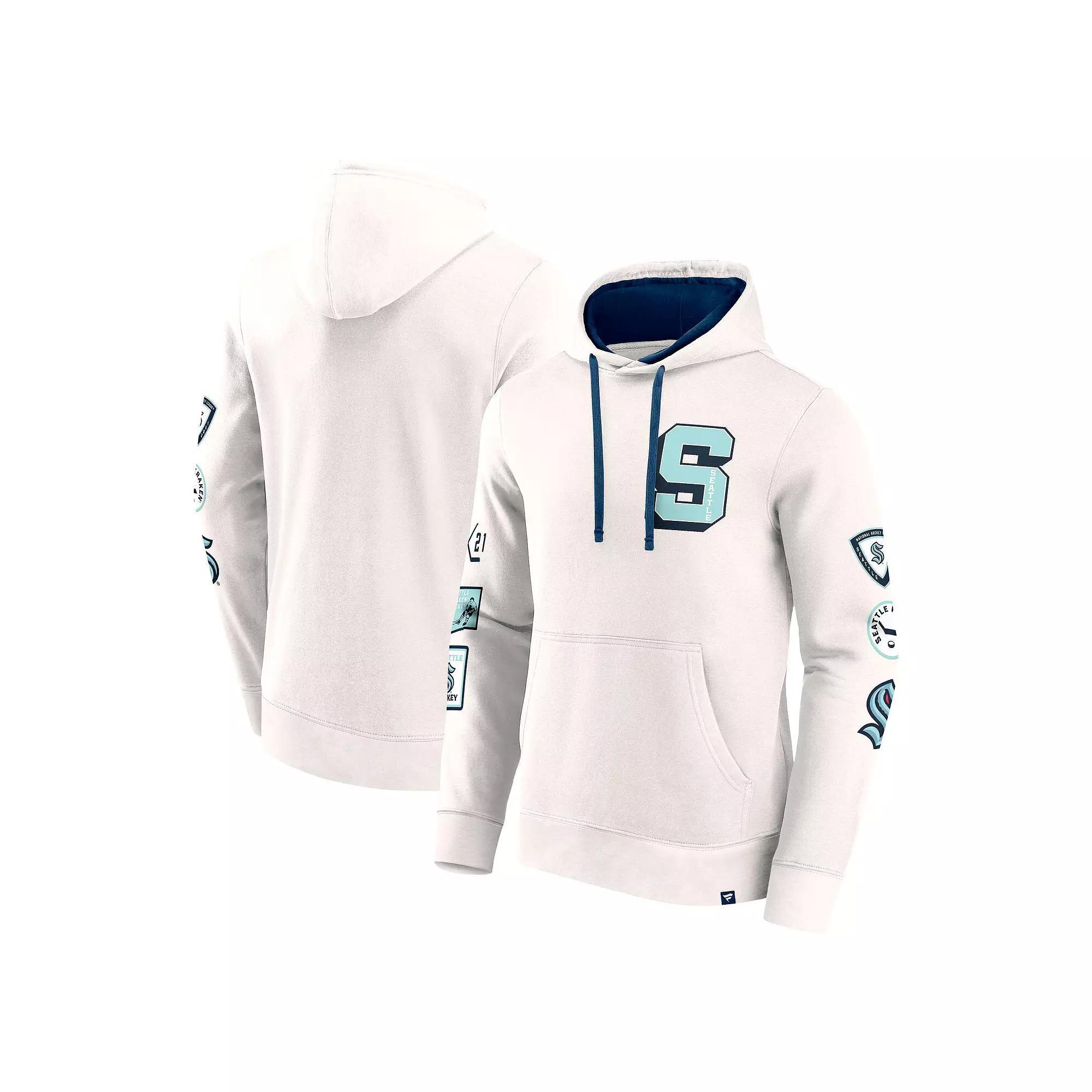 Men's Fanatics White Seattle Kraken Letterman Fleece Pullover Hoodie,  Product Image