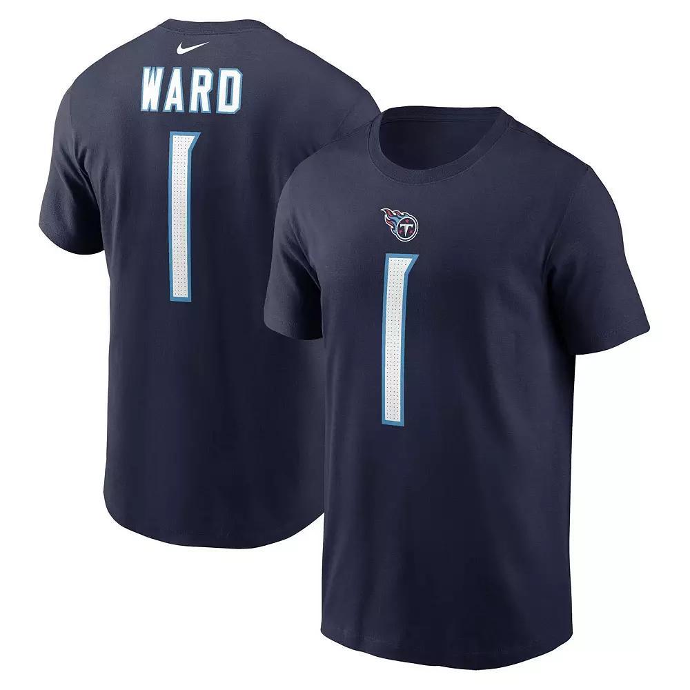 Men's Nike Cameron Ward Navy Tennessee Titans 2025 NFL Draft First Round Pick Name & Number T-Shirt,  Product Image