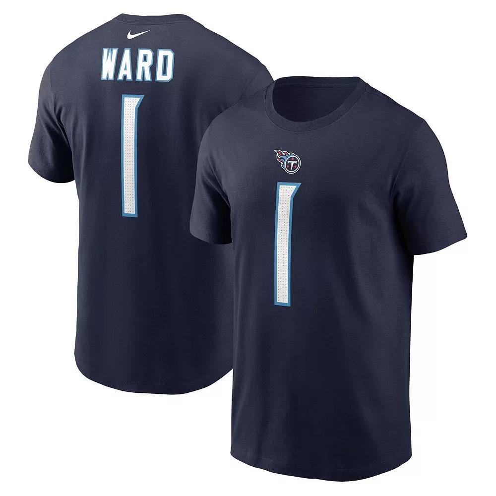 Men's Nike Cameron Ward Navy Tennessee Titans 2025 NFL Draft First Round Pick Name & Number T-Shirt,  Product Image