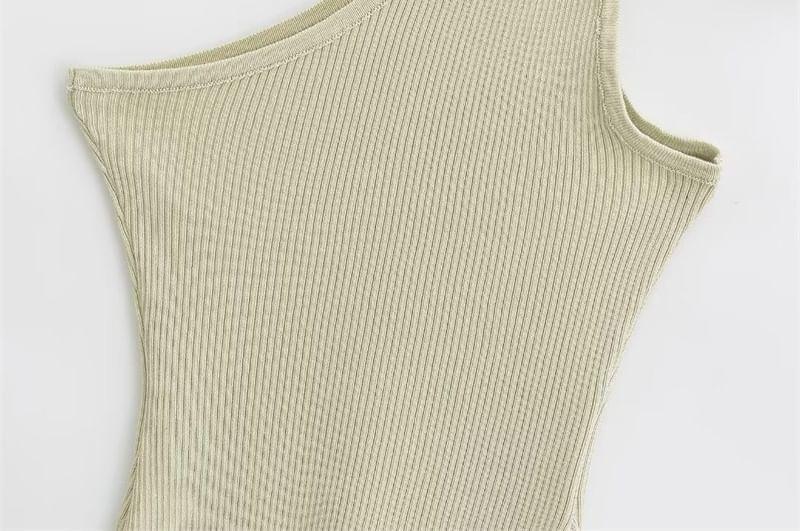 Sleeveless One Shoulder Plain Knit Top Product Image