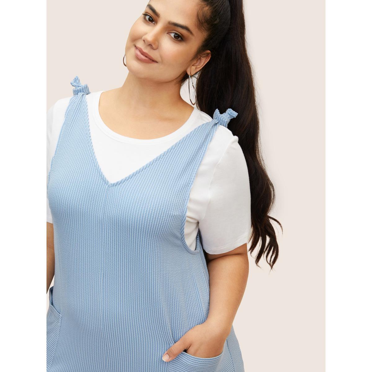 Plus Size Stone Texture Tie Knot Patch Pocket Jumpsuit Women Casual Sleeveless V-neck Everyday Loose Jumpsuits BloomChic 14-16/1X Product Image